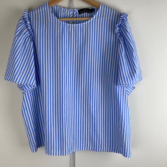 Tuckernuck Pomander Place Striped Mollie Top Blue White XL - Picture 7 of 13